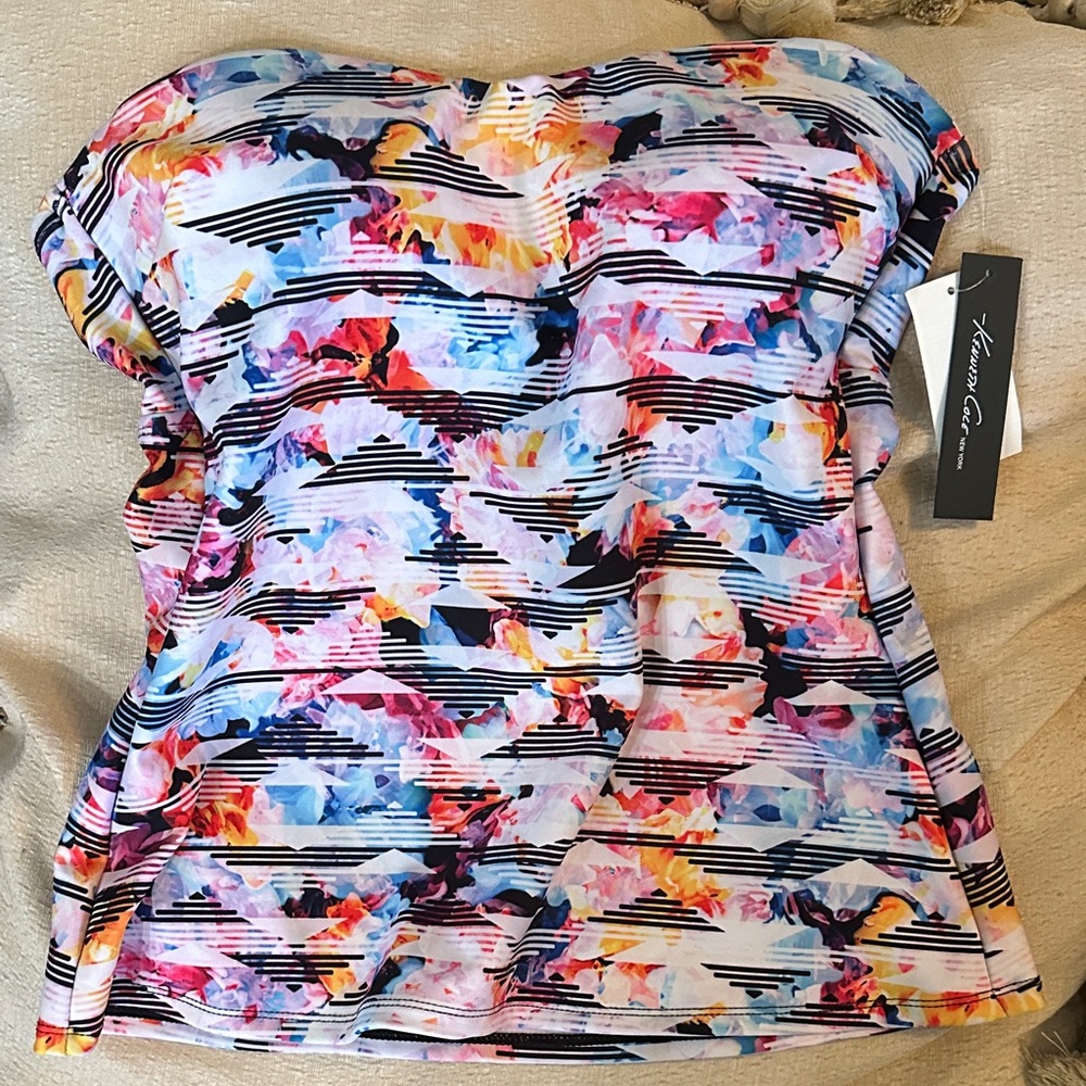 Kenneth Cole Abstract Floral Bandeau Tankini Top Tummy Control NWT Medium